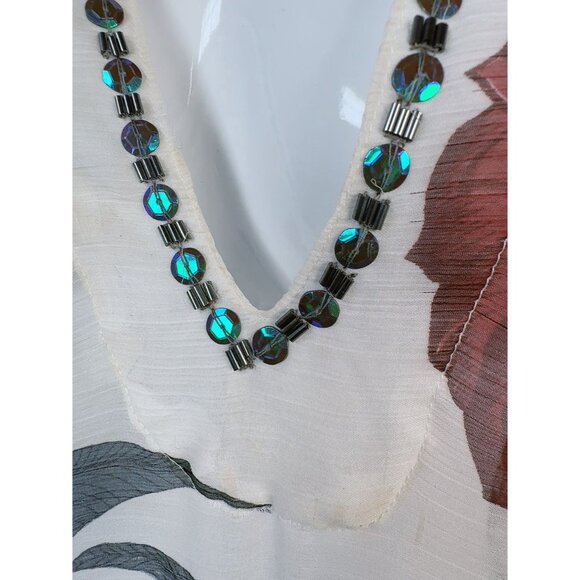 Yuka Beach Floral Embellished Chiffon Tunic Top L White Multicolor Lightweight - Picture 3 of 16